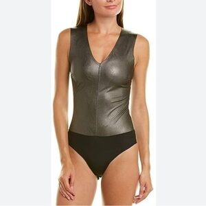 Commando Faux Leather Deep-V Bodysuit Collection Gunmetal Small